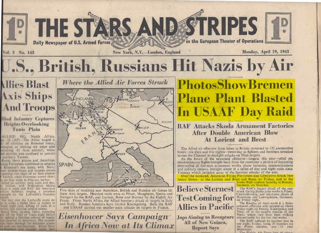 Az amerikai hadsereg napilapja a Bréma elleni támadásról